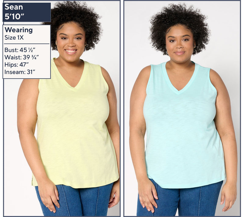 Belle by Kim Gravel Slub Knit Set of 2 V-Neck Tanks — View 2