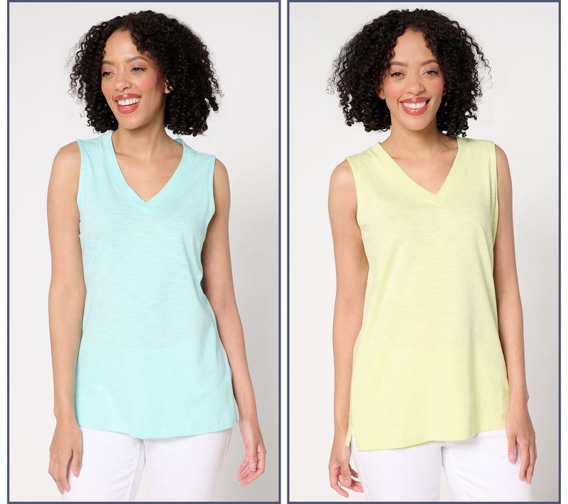 Belle by Kim Gravel Slub Knit Set of 2 V-Neck Tanks — View 19
