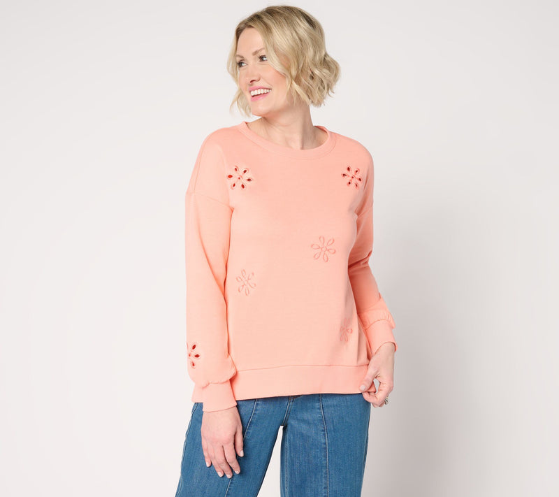 Belle by Kim Gravel Born to Bloom Eyelet Daisy Sweatshirt — Main view