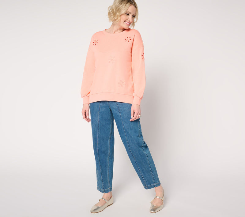 Belle by Kim Gravel Born to Bloom Eyelet Daisy Sweatshirt — View 5