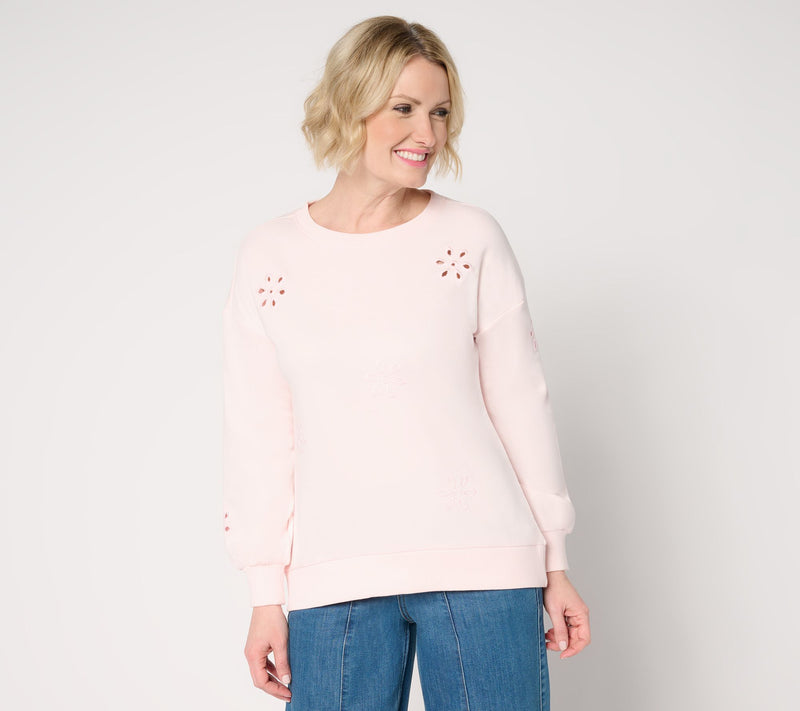 Belle by Kim Gravel Born to Bloom Eyelet Daisy Sweatshirt — View 12