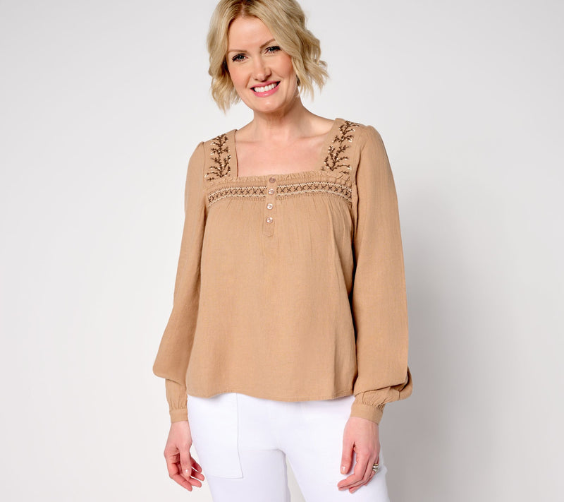 Me by Jennie Garth Linda Embroidered Blouse — Main view