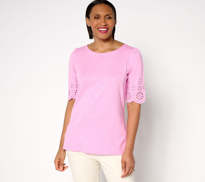 Belle by Kim Gravel Slub Knit Scallop Sleeve Boatneck Top — Main view