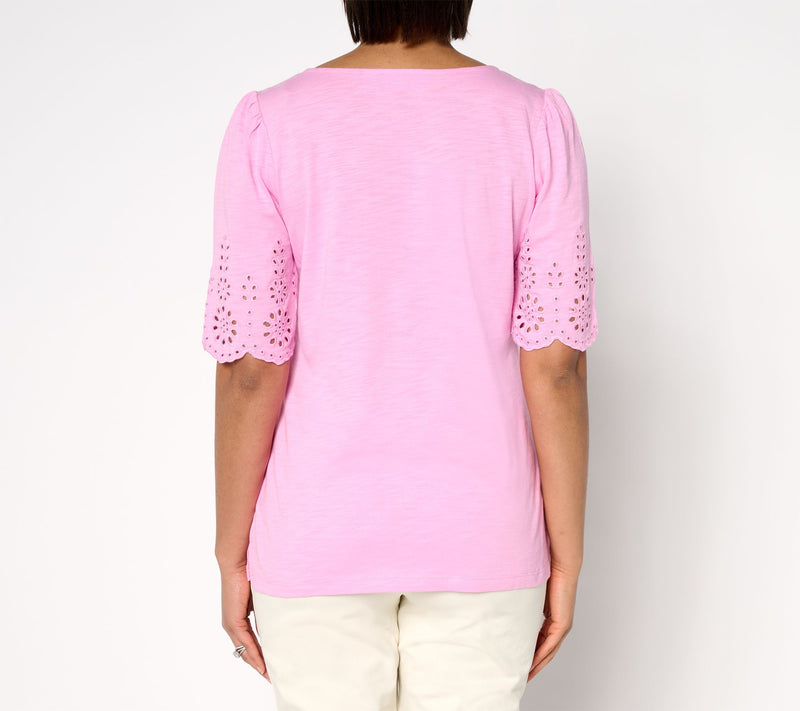 Belle by Kim Gravel Slub Knit Scallop Sleeve Boatneck Top — View 4