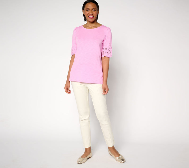 Belle by Kim Gravel Slub Knit Scallop Sleeve Boatneck Top — View 5