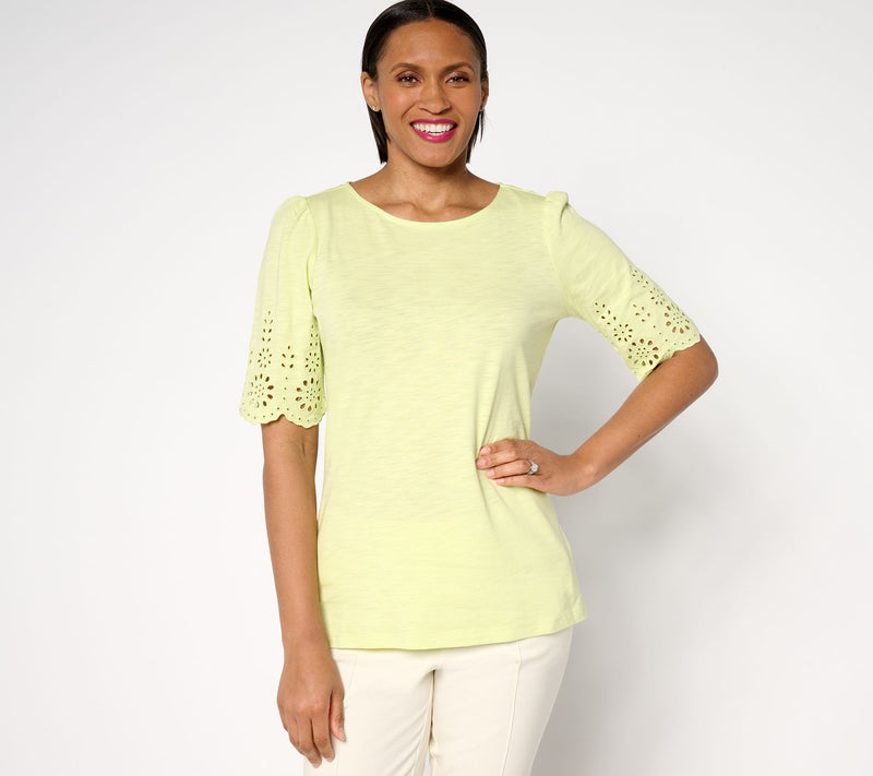 Belle by Kim Gravel Slub Knit Scallop Sleeve Boatneck Top — View 15