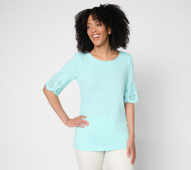 Belle by Kim Gravel Slub Knit Scallop Sleeve Boatneck Top — View 16