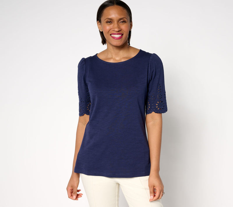 Belle by Kim Gravel Slub Knit Scallop Sleeve Boatneck Top — View 17