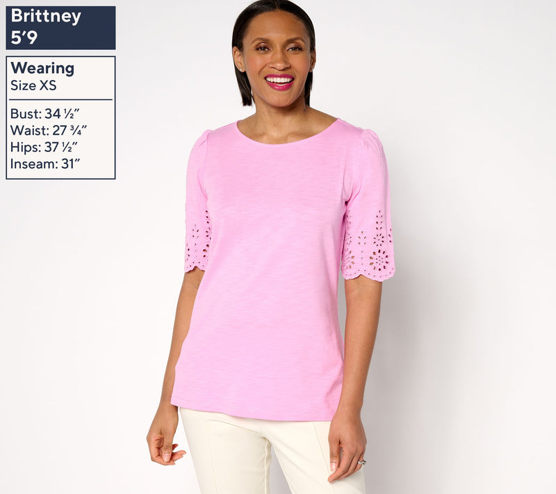 Belle by Kim Gravel Slub Knit Scallop Sleeve Boatneck Top — View 3
