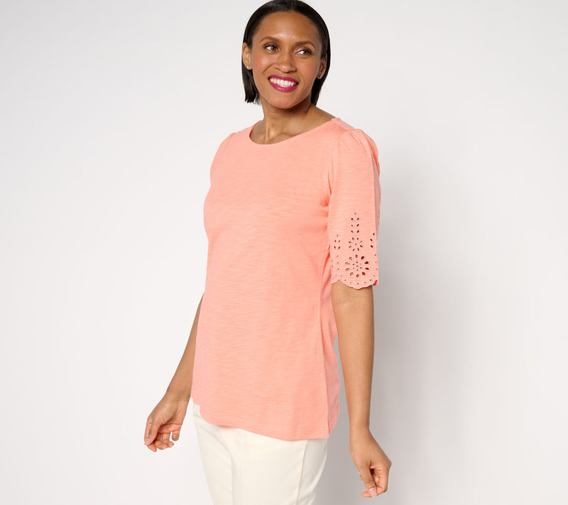 Belle by Kim Gravel Slub Knit Scallop Sleeve Boatneck Top — View 18
