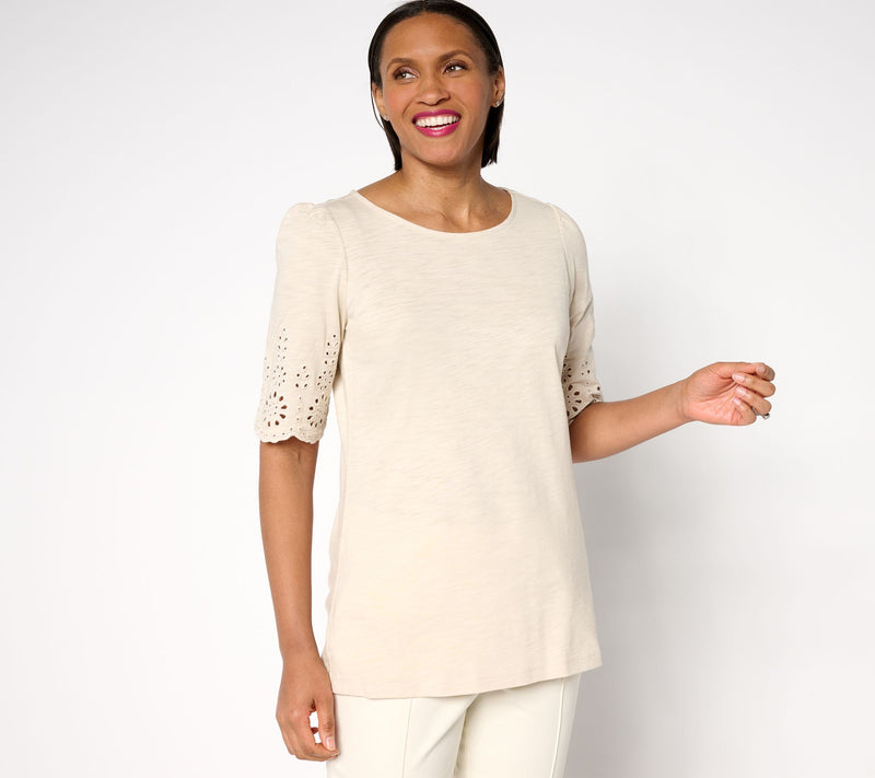 Belle by Kim Gravel Slub Knit Scallop Sleeve Boatneck Top — View 19