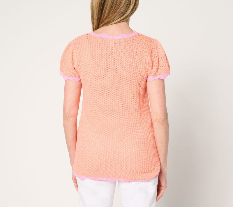 Belle by Kim Gravel Born to Bloom Crochet Scallop Sweater — View 6