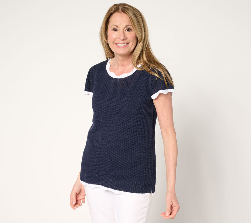 Belle by Kim Gravel Born to Bloom Crochet Scallop Sweater — View 3