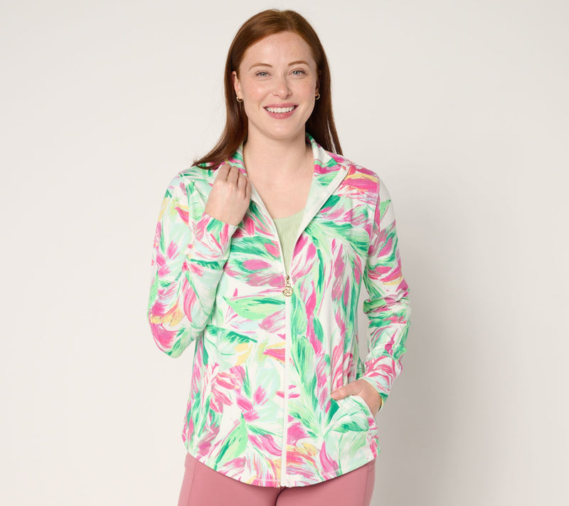 Belle Body By Kim Gravel Watercolor Palm Athletic Zip Jacket — View 5
