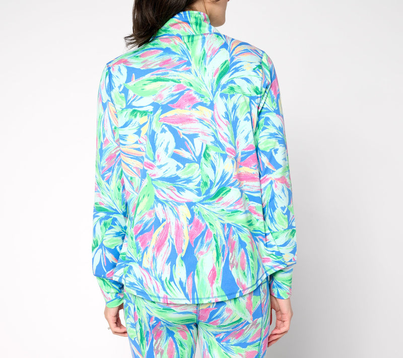 Belle Body By Kim Gravel Watercolor Palm Athletic Zip Jacket — View 9