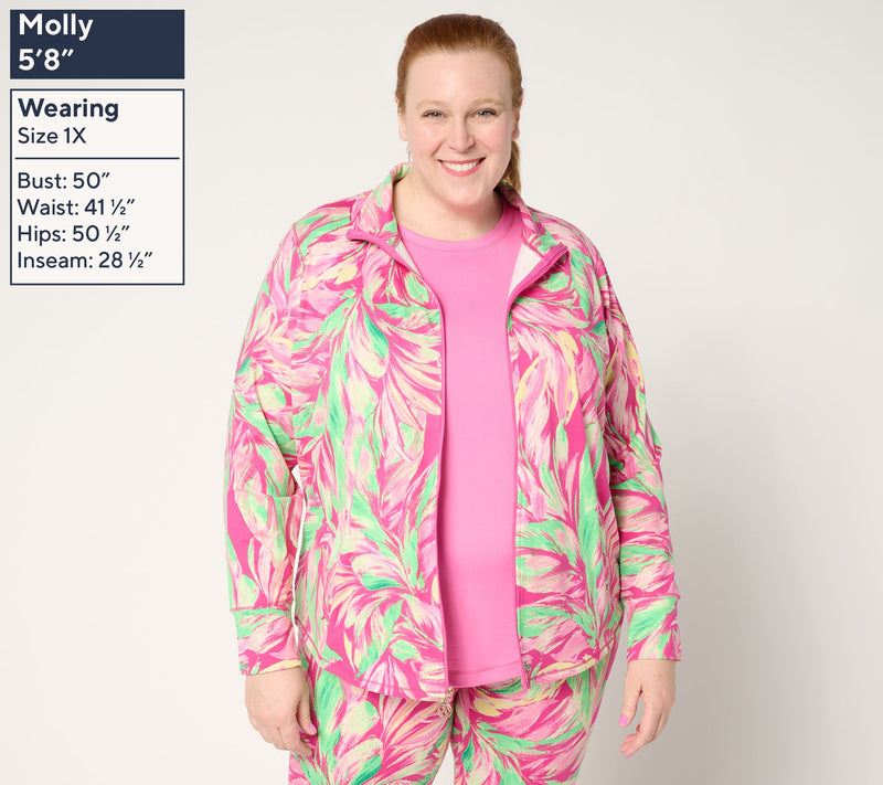 Belle Body By Kim Gravel Watercolor Palm Athletic Zip Jacket — View 7