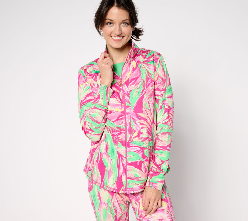 Belle Body By Kim Gravel Watercolor Palm Athletic Zip Jacket — View 6