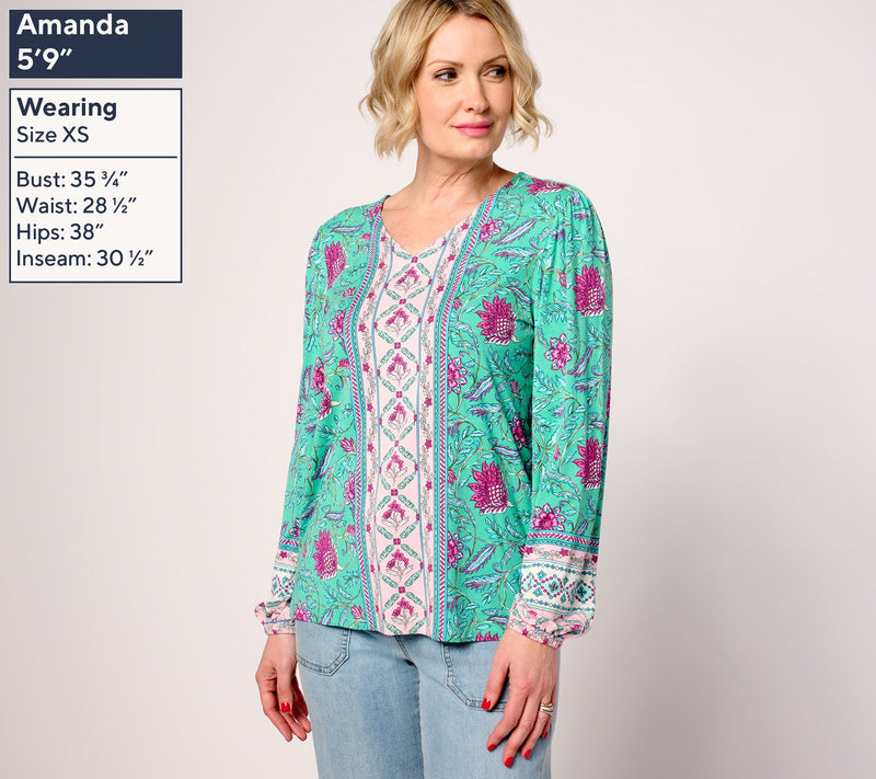 Belle Boho by Kim Gravel Rayon Spandex Exotique Border Knit Blouse — View 11