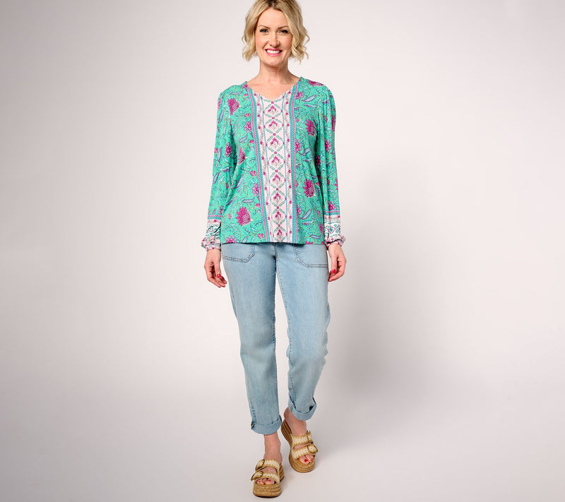 Belle Boho by Kim Gravel Rayon Spandex Exotique Border Knit Blouse — View 13