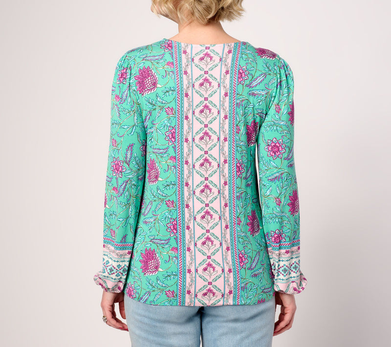 Belle Boho by Kim Gravel Rayon Spandex Exotique Border Knit Blouse — View 12