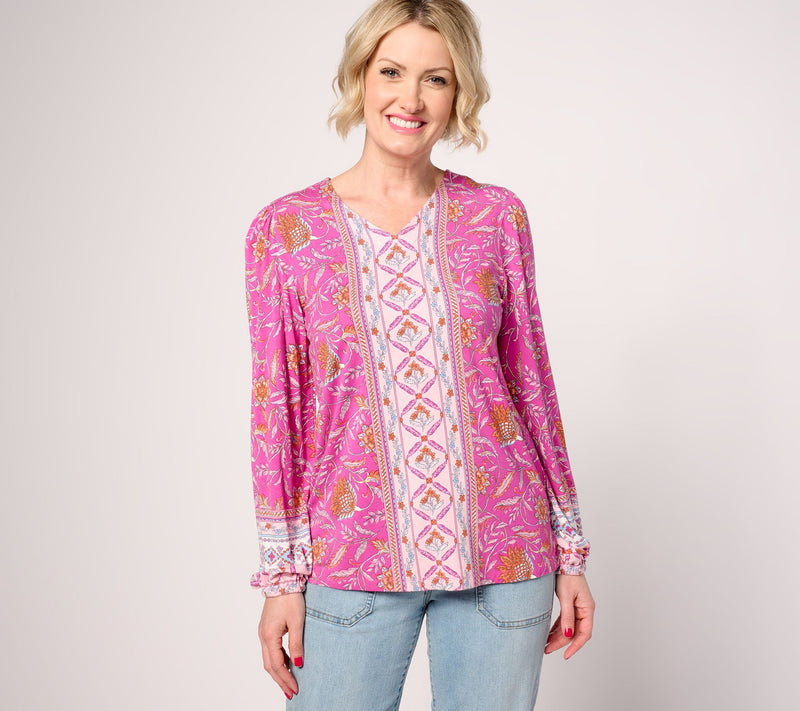 Belle Boho by Kim Gravel Rayon Spandex Exotique Border Knit Blouse — View 5