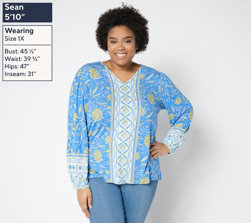 Belle Boho by Kim Gravel Rayon Spandex Exotique Border Knit Blouse — View 10