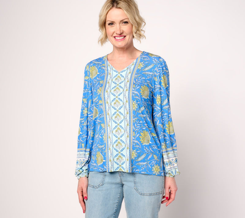 Belle Boho by Kim Gravel Rayon Spandex Exotique Border Knit Blouse — View 7