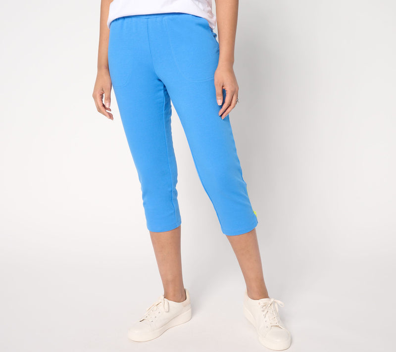Belle by Kim Gravel Regular French Terry Pop of Neon Zip Capri Pants — Main view