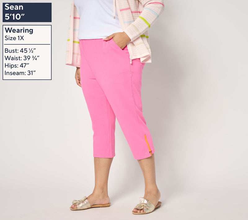 Belle by Kim Gravel Regular French Terry Pop of Neon Zip Capri Pants — View 2