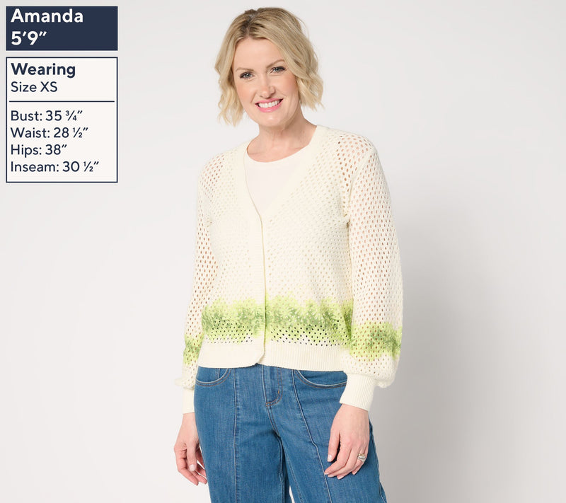 Peace Love World 100% Cotton Open-Stitch Cardigan — View 2