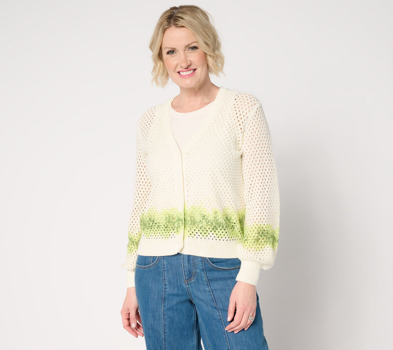 Peace Love World 100% Cotton Open-Stitch Cardigan — Main view