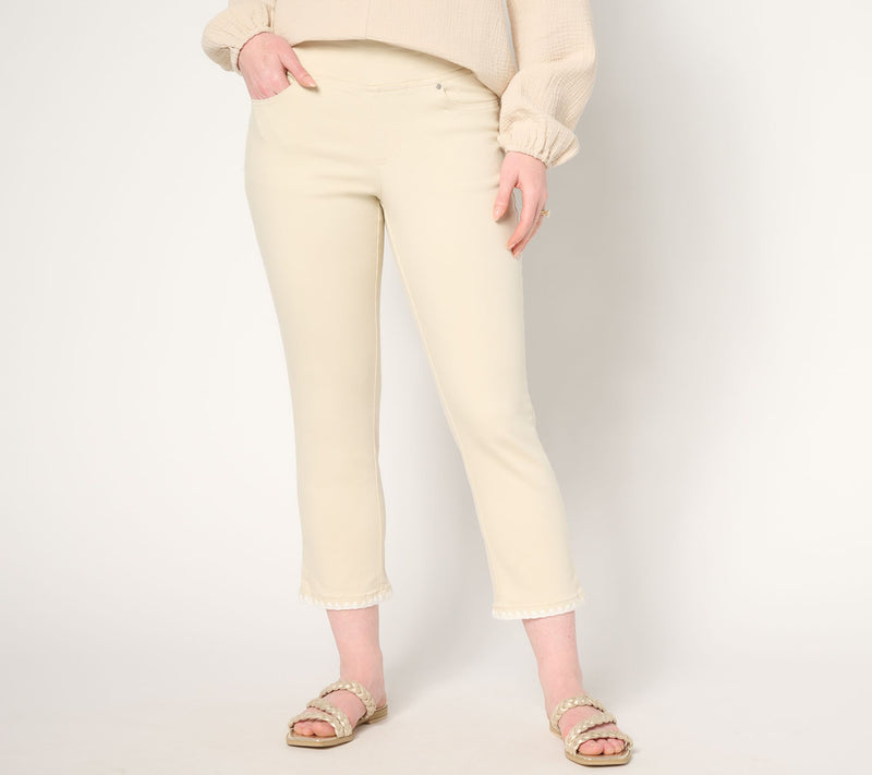 Belle by Kim Gravel Regular TripleLuxe Twill Crochet Trim Crop Jean — View 10