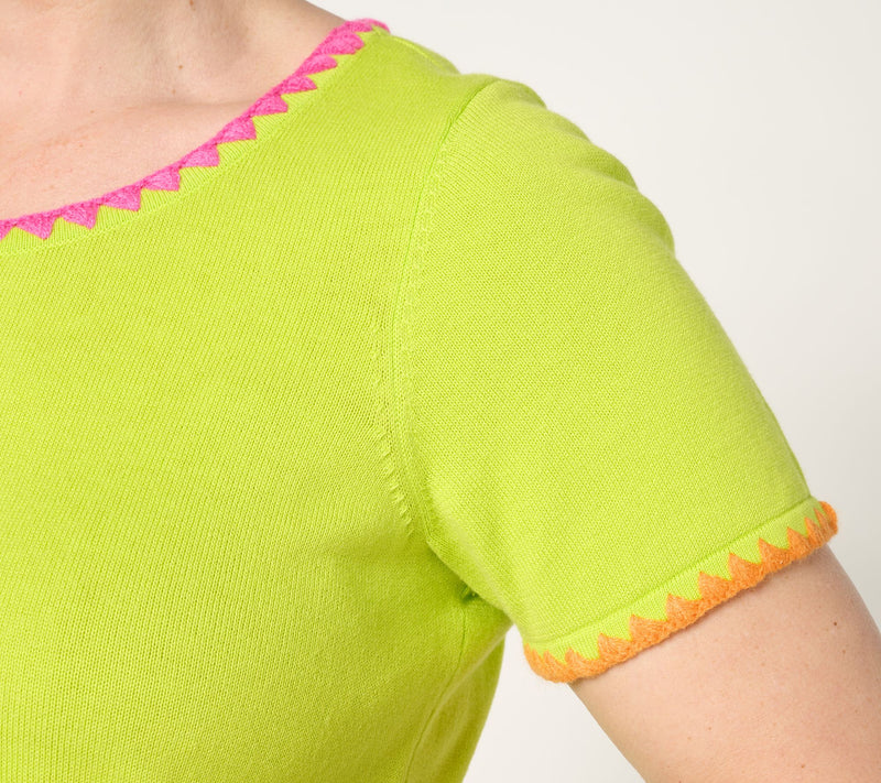 Belle by Kim Gravel Two Color Crochet Trim Sweater — View 6