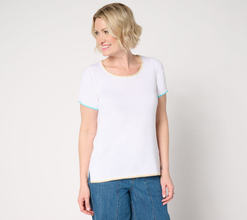 Belle by Kim Gravel Two Color Crochet Trim Sweater — View 11