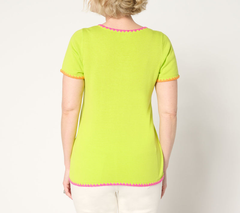 Belle by Kim Gravel Two Color Crochet Trim Sweater — View 4
