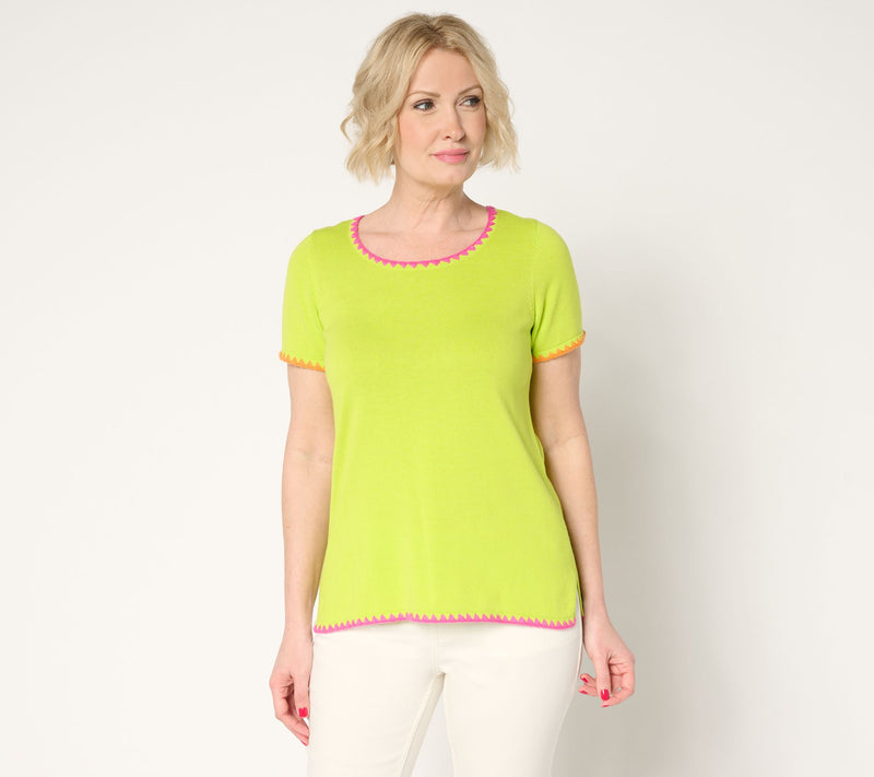 Belle by Kim Gravel Two Color Crochet Trim Sweater — View 12