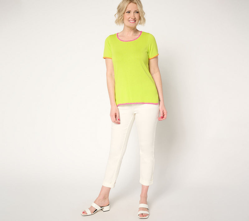 Belle by Kim Gravel Two Color Crochet Trim Sweater — View 5