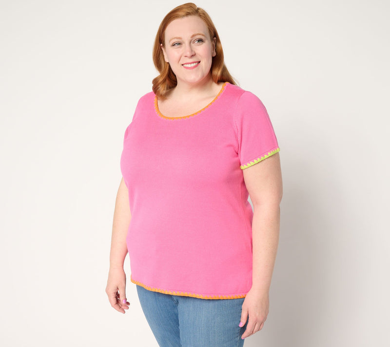 Belle by Kim Gravel Two Color Crochet Trim Sweater — View 2