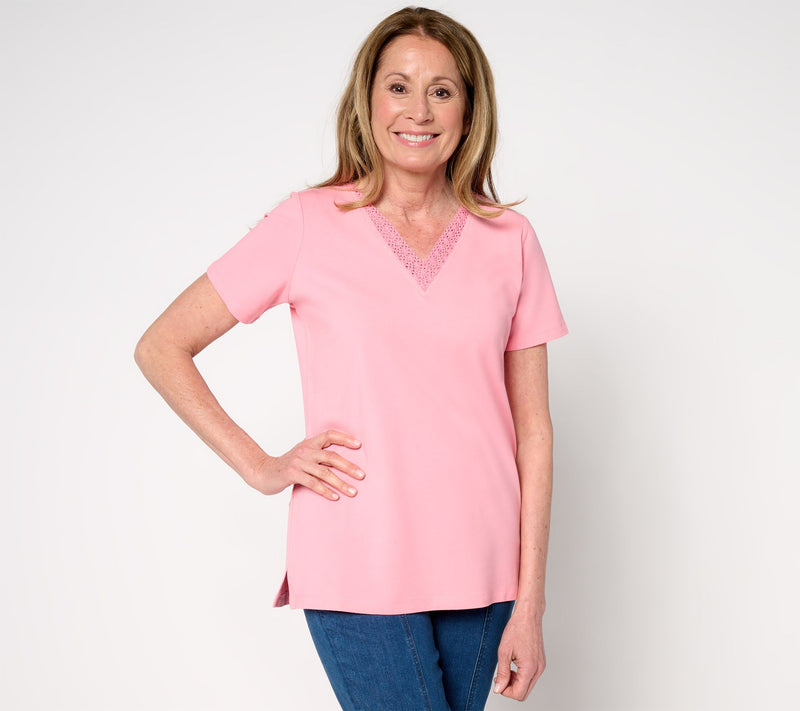 Belle by Kim Gravel Primabelle Knit Crochet Trim V-Neck Top — Main view