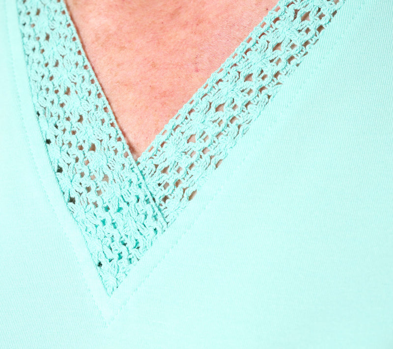 Belle by Kim Gravel Primabelle Knit Crochet Trim V-Neck Top — View 18