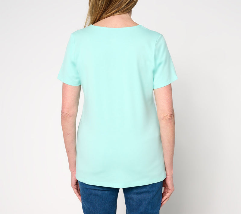 Belle by Kim Gravel Primabelle Knit Crochet Trim V-Neck Top — View 16