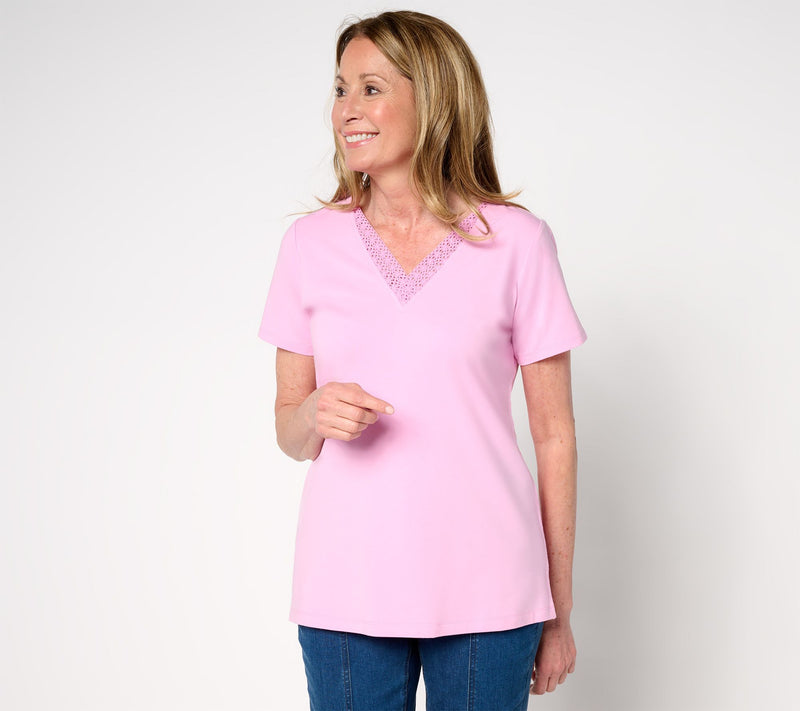 Belle by Kim Gravel Primabelle Knit Crochet Trim V-Neck Top — View 5