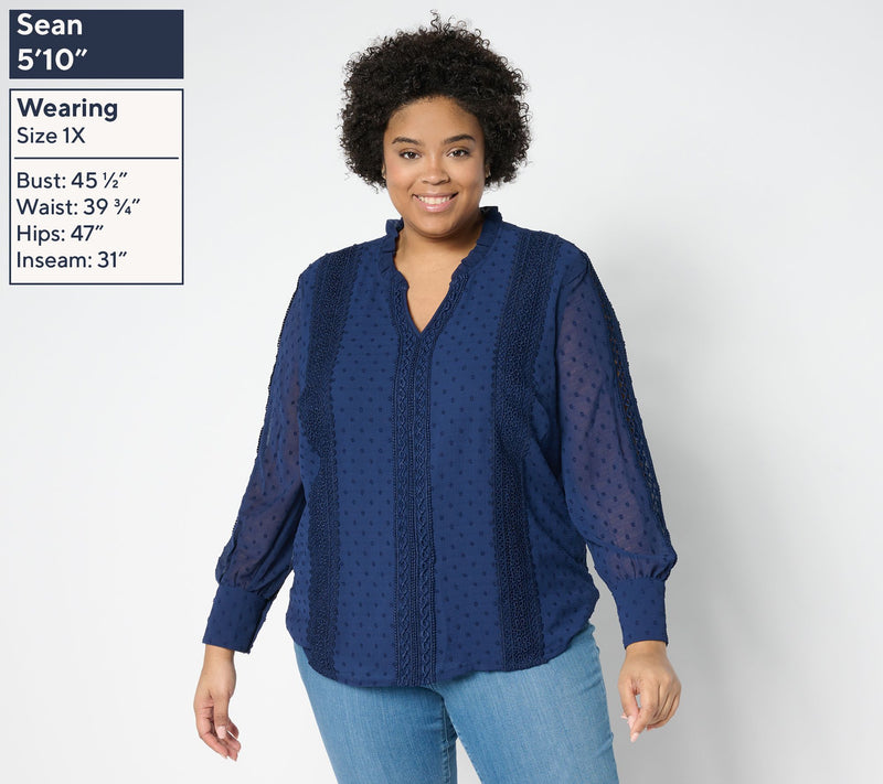 Belle by Kim Gravel Swiss Dot Lace Trim Blouse — View 8