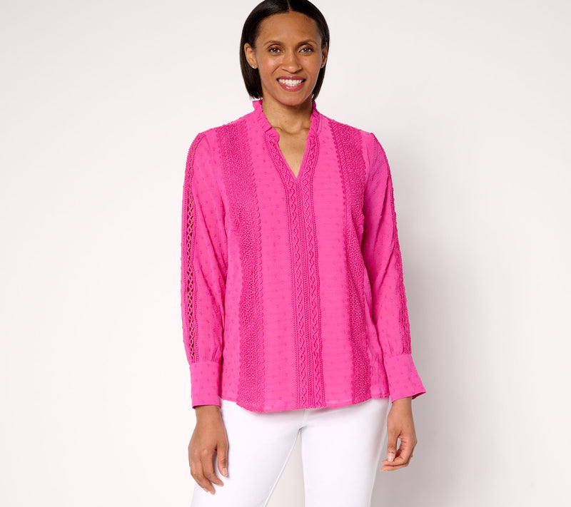 Belle by Kim Gravel Swiss Dot Lace Trim Blouse — View 3