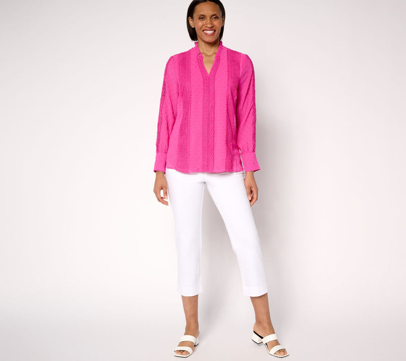 Belle by Kim Gravel Swiss Dot Lace Trim Blouse — View 11