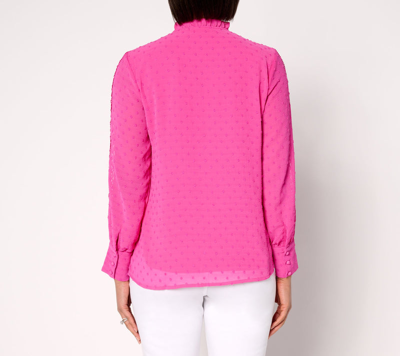 Belle by Kim Gravel Swiss Dot Lace Trim Blouse — View 10