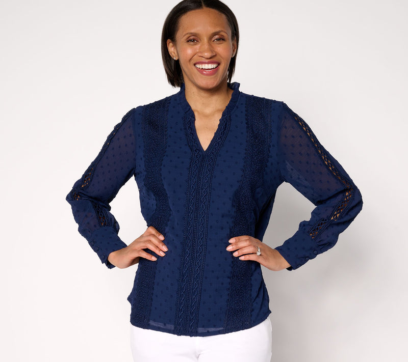 Belle by Kim Gravel Swiss Dot Lace Trim Blouse — View 7