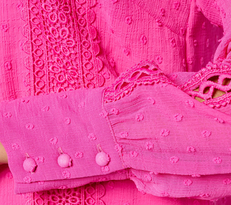 Belle by Kim Gravel Swiss Dot Lace Trim Blouse — View 12