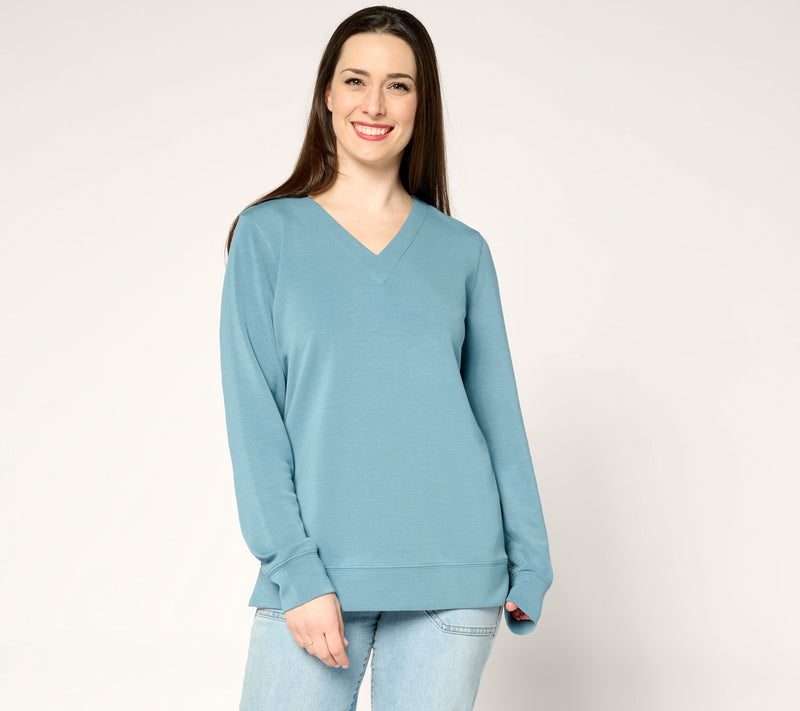 Belle by Kim Gravel ScubaLuxe Sunset Hues V Neck Pullover — View 18