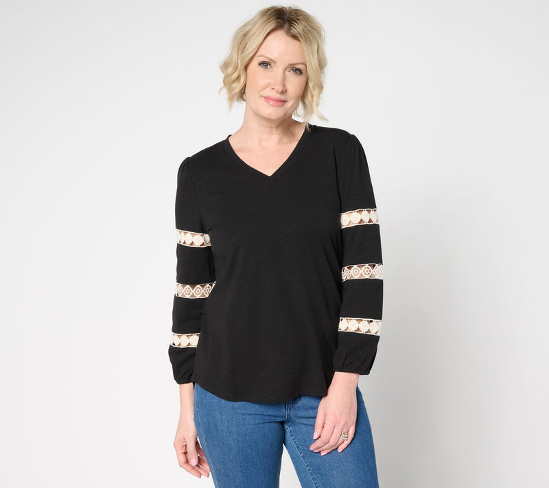 Belle by Kim Gravel Safari and Away Slub Knit Open Trim Top — View 12